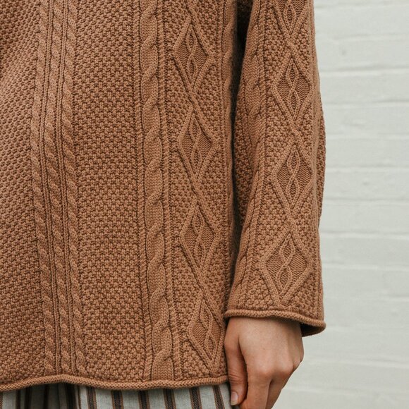 NTW Ottway Rory Unisex Cable Knit Sweater - Brown - Picture 2 of 4